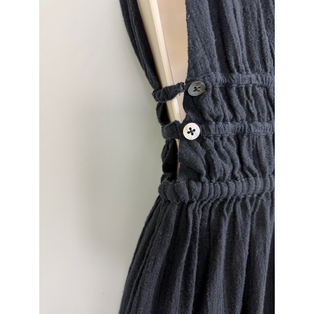 L*SPACE That Feel Good Fit Black Cotton Gauze Deep V-Neck Smocked Maxi Dress S/P - Picture 7 of 9
